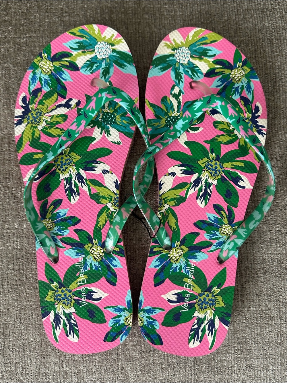 Vera Bradley Pink Floral Flip-Flop Sandals with Green Accents